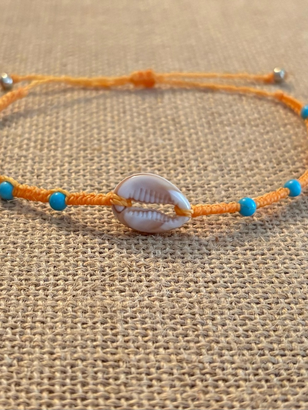 Handmade Yellow Shell & Turquoise Bead Anklet. Foot Bracelet.